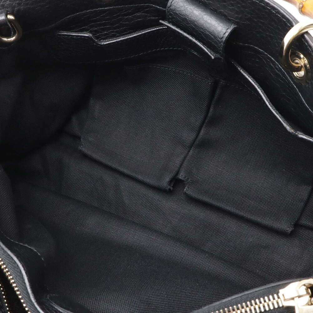 GUCCI Black Leather Bamboo Shoulder Bag - Picture 7 of 10